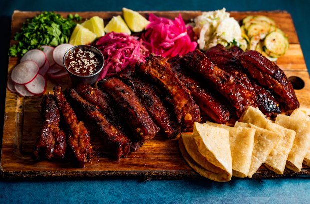 Fall off the bone ribs and the most flavorful green beans and banana pudding. Noche Mexican Bbq