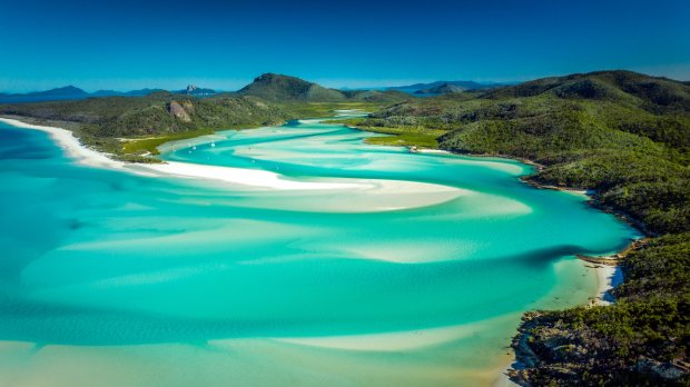 Plaja sălbatică whitehaven cu nisip fabulos de alb face o impresie de neșters. Northern Queensland Sv Selkie